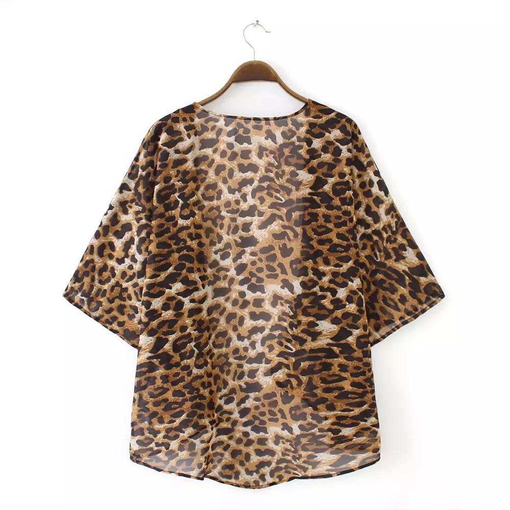 Leopard Animal Print Kimono Cardigan - Picture 2 of 3